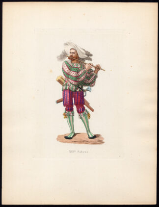 Antique Print-GERMANY-SOLDIER-PIPER-FLUTE PLAYER-16TH C-6-Duplessis-Bonnard-1867