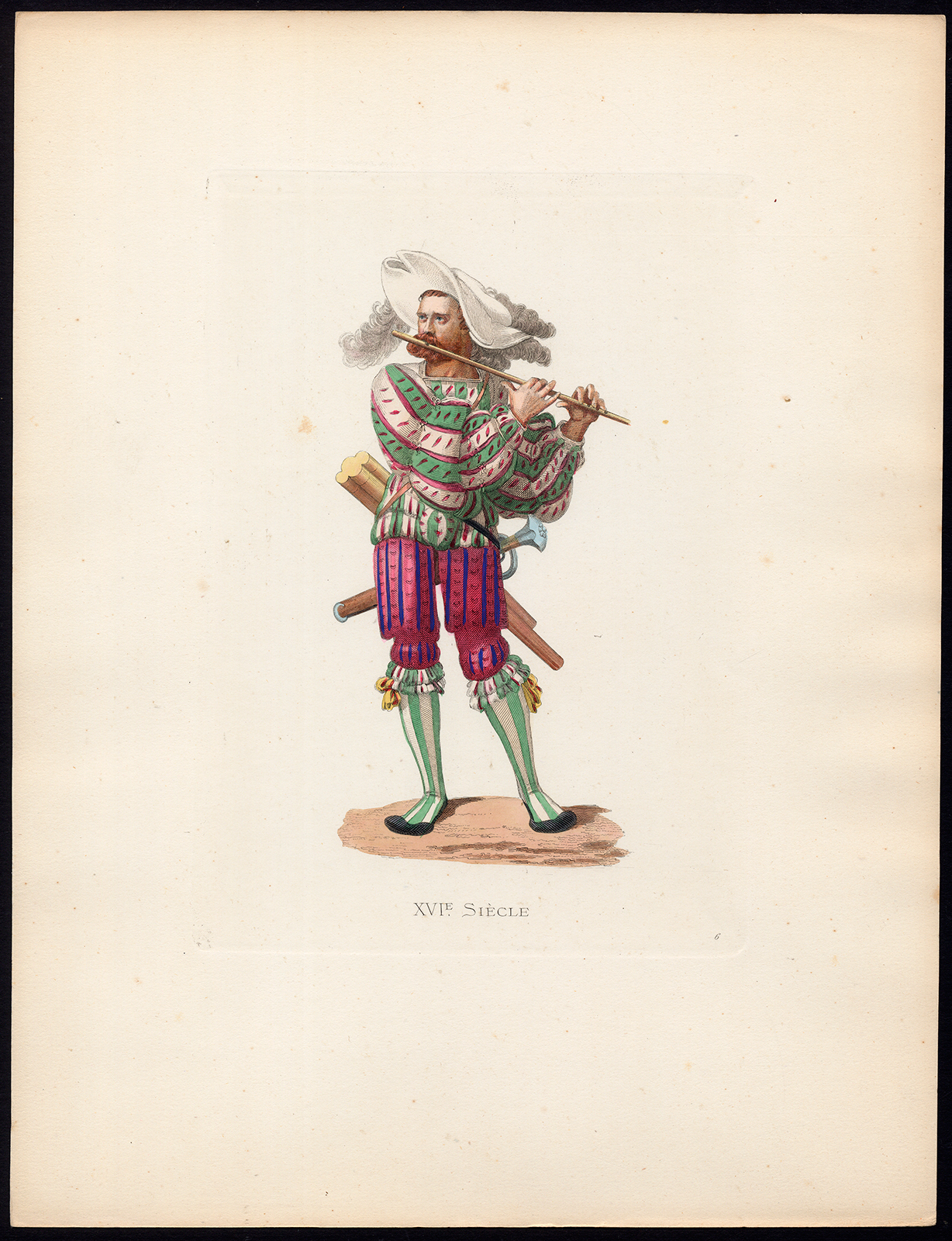 , Antique Print-GERMANY-SOLDIER-PIPER-FLUTE PLAYER-16TH C-6-Duplessis-Bonnard-1867, Pictura Antique Prints