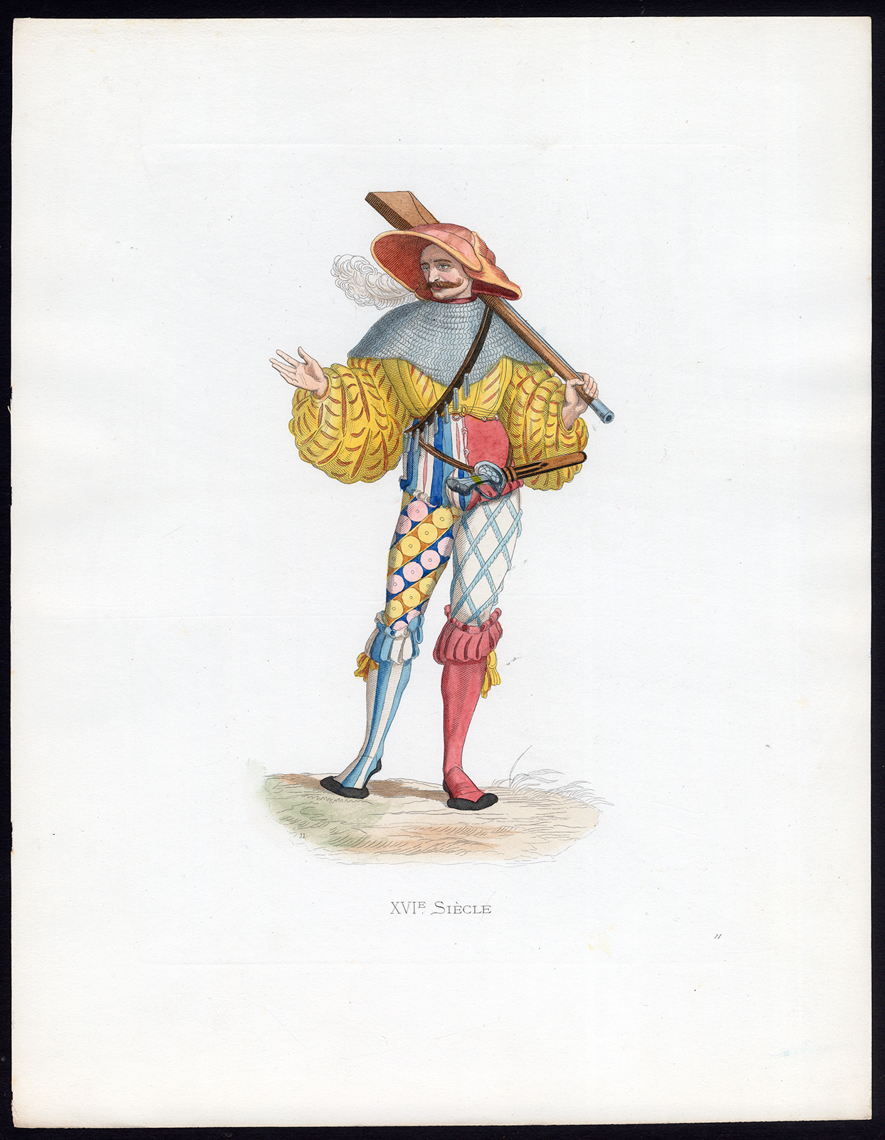, Antique Print-ARQUEBUSIER-GERMANY-COSTUME-16TH C-11-Duplessis-Bonnard-1867, Pictura Antique Prints