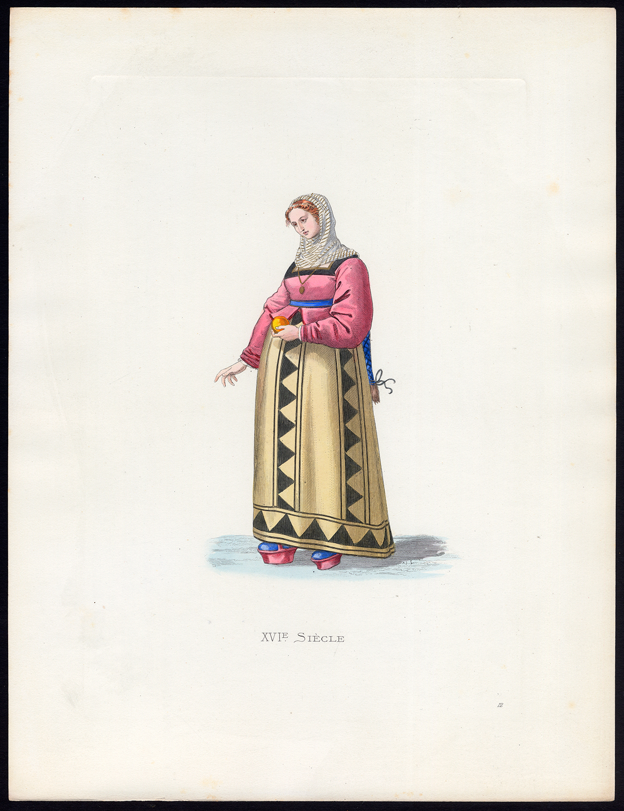 , Antique Print-LADY-BURGOS-SPAIN-COSTUME-16TH C-12-Duplessis-Bonnard-1867, Pictura Antique Prints