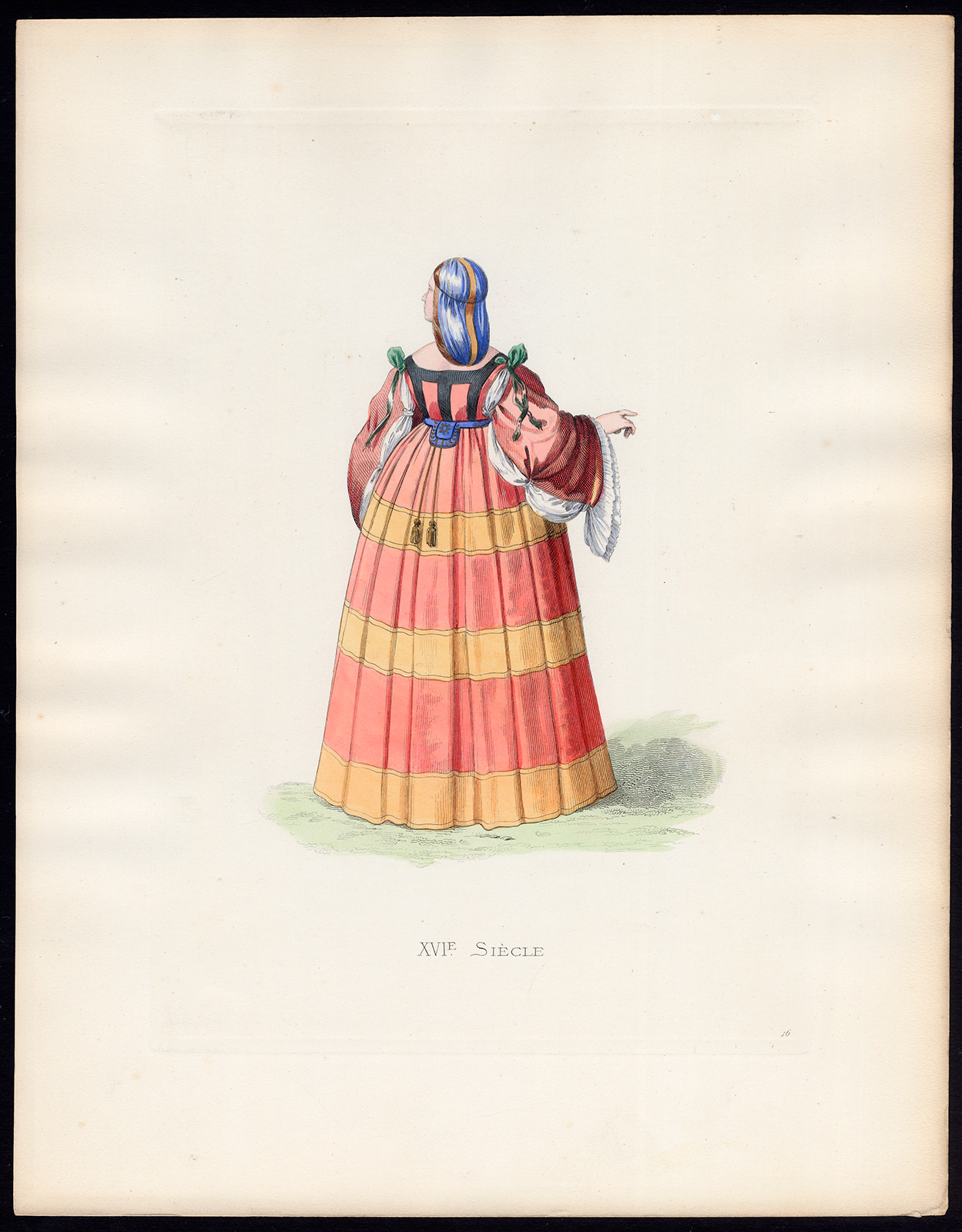 , Antique Print-MILANESE LADY-ITALY-COSTUME-16TH C-16-Duplessis-Bonnard-1867, Pictura Antique Prints