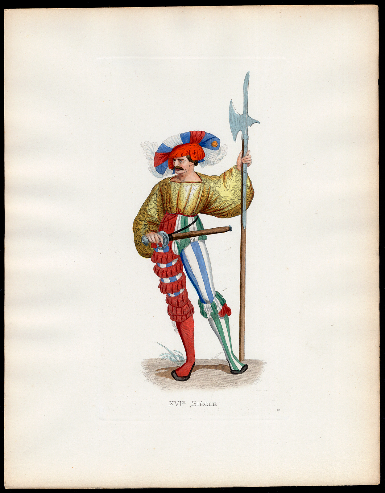 , Antique Print-SOLDIER-HALBERD-COSTUME-16TH C-22-Duplessis-Bonnard-1867, Pictura Antique Prints