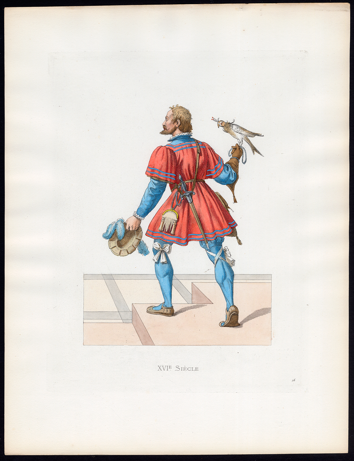 , Antique Print-FALCONRY-COSTUME-16TH C-26-Duplessis-Bonnard-1867, Pictura Antique Prints