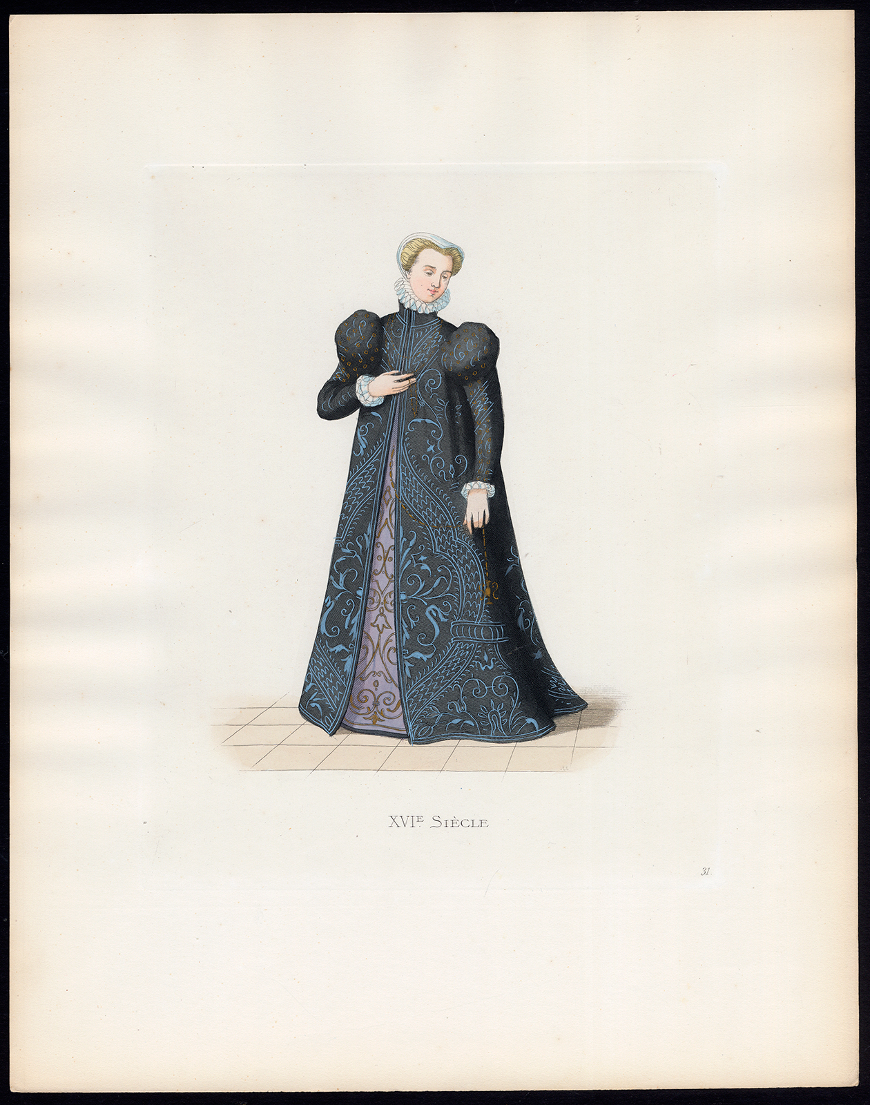 , Antique Print-LADY-COSTUME-LORRAINE-16TH C-31-Duplessis-Bonnard-1867, Pictura Antique Prints