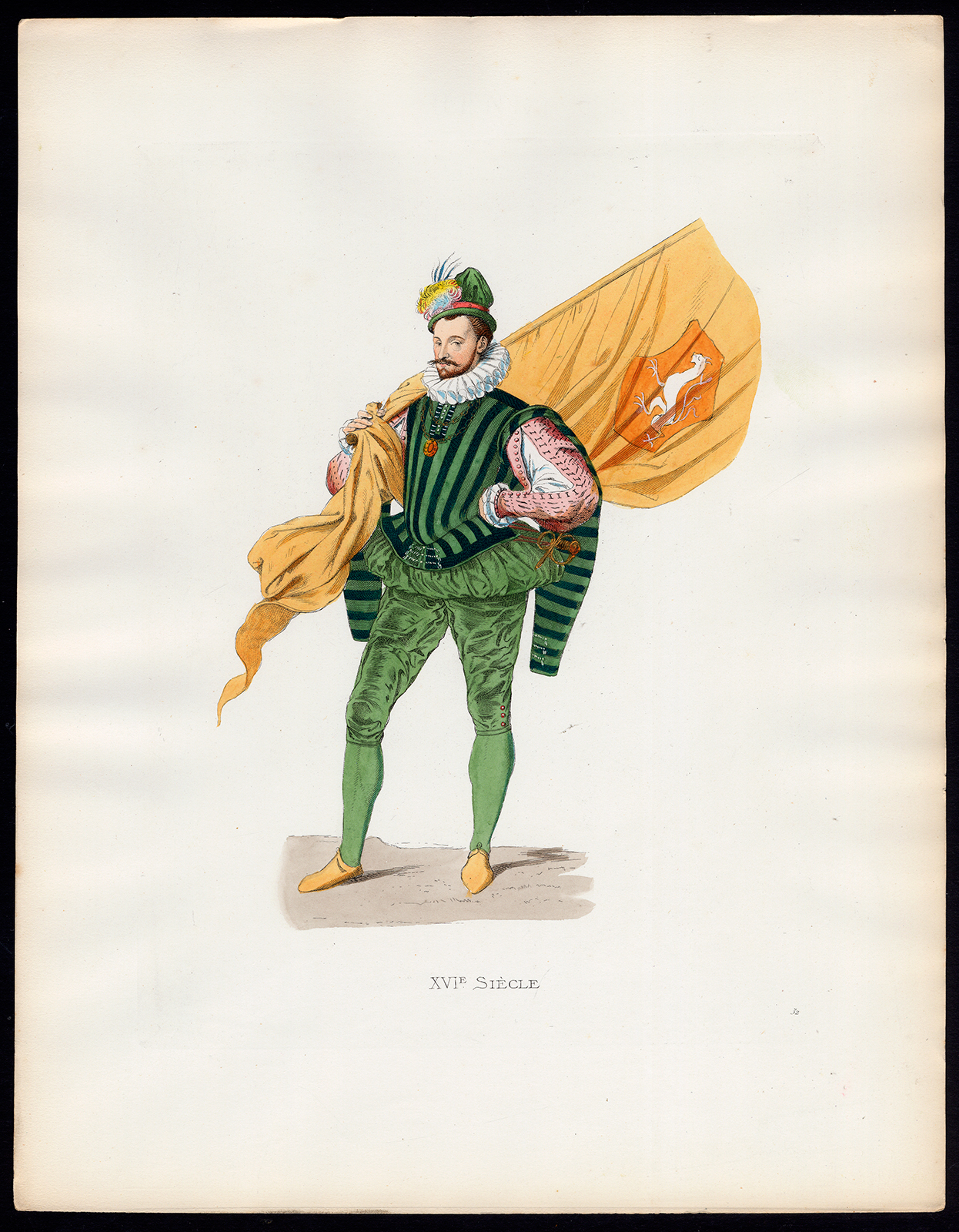 , Antique Print-GERMAN-STANDARD BEARER-COSTUME-16TH C-32-Duplessis-Bonnard-1867, Pictura Antique Prints
