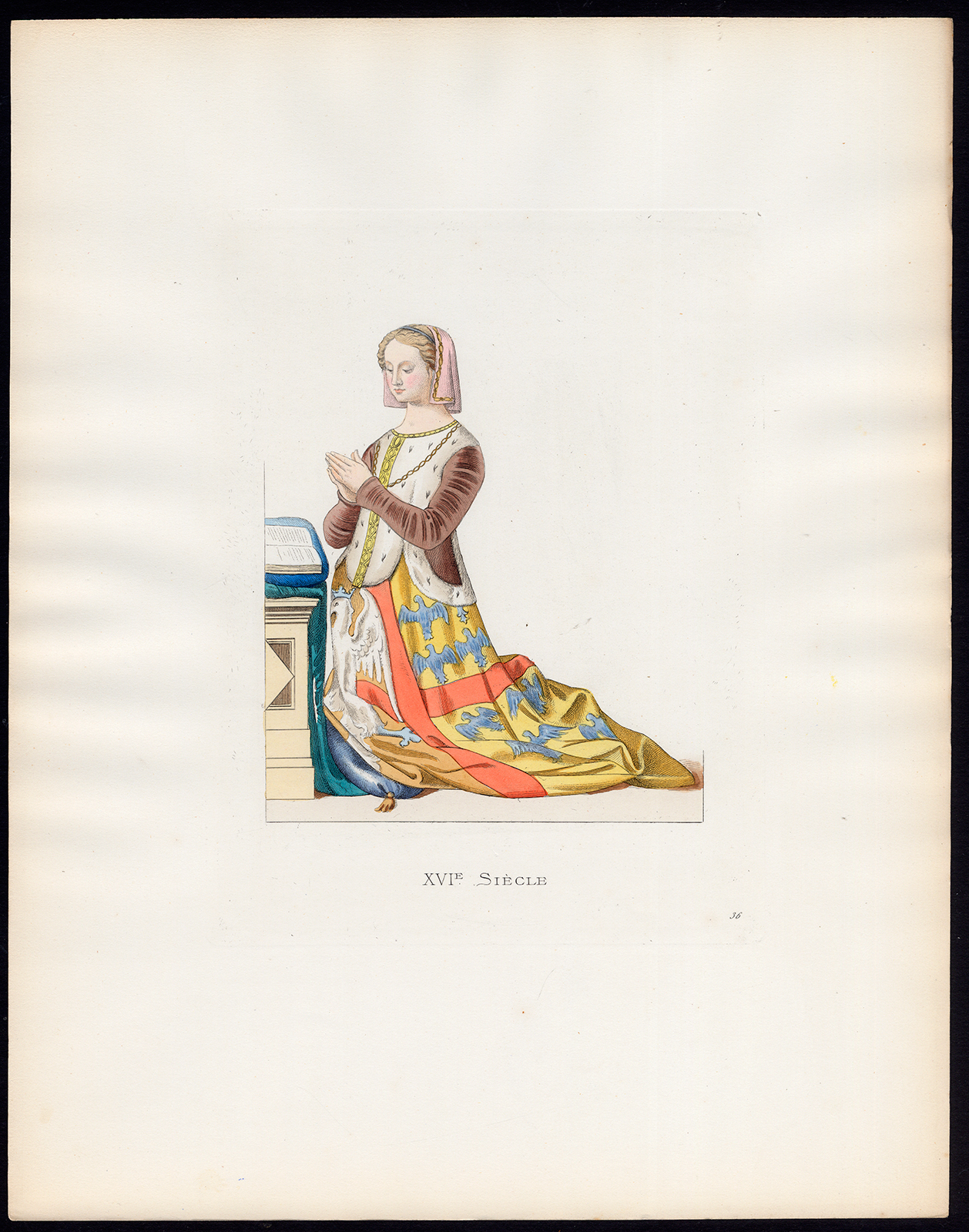 , Antique Print-LOUISE DE MONTMORENCY-COSTUME-16TH C-36-Duplessis-Bonnard-1867, Pictura Antique Prints