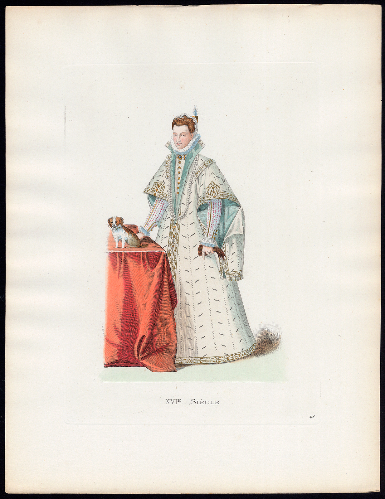 , Antique Print-ITALY-LADY-DOG-COSTUME-16TH C-46-Duplessis-Bonnard-1867, Pictura Antique Prints
