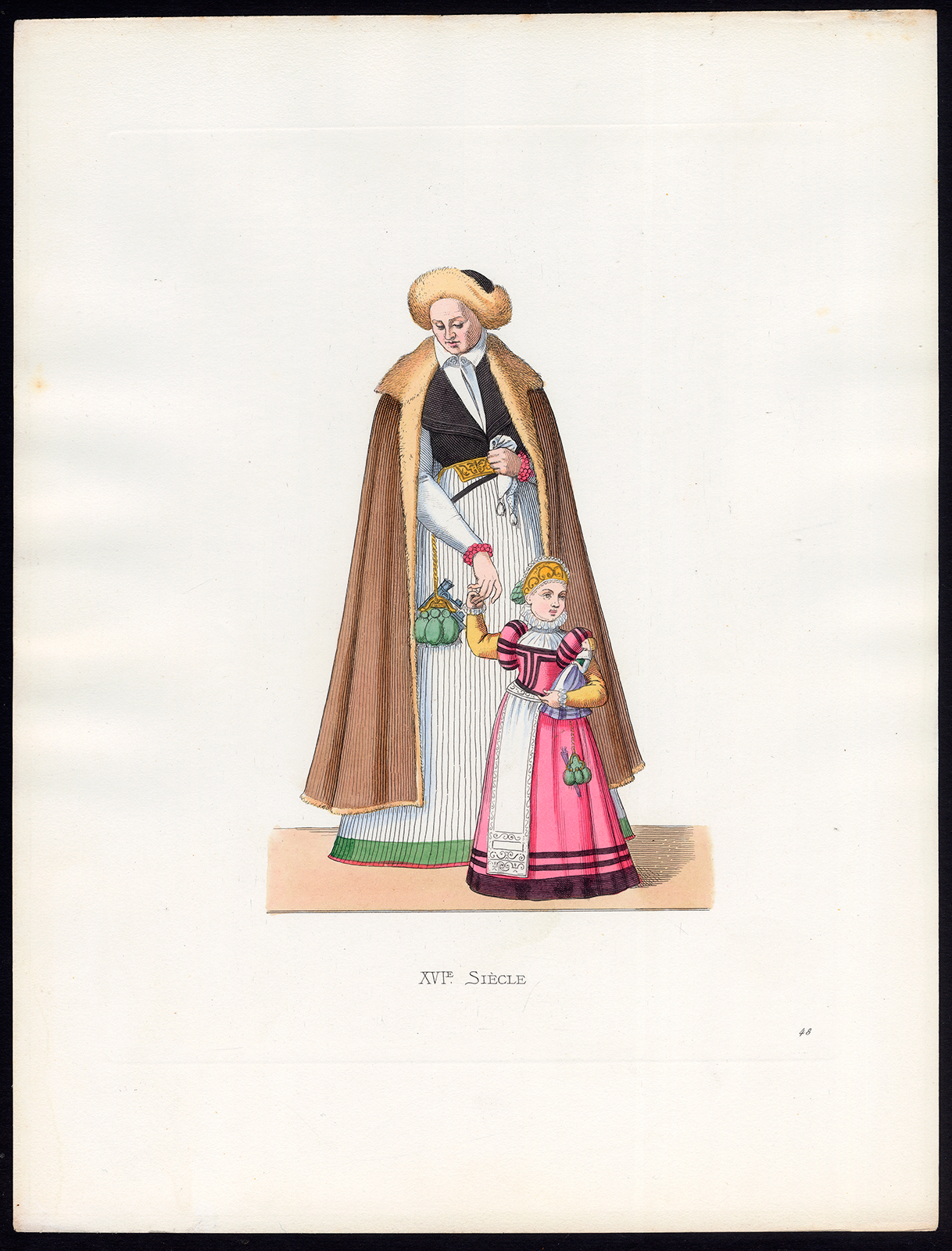 , Antique Print-WOMAN-DAUGHTER-SILESIA-COSTUME-16TH C-48-Duplessis-Bonnard-1867, Pictura Antique Prints