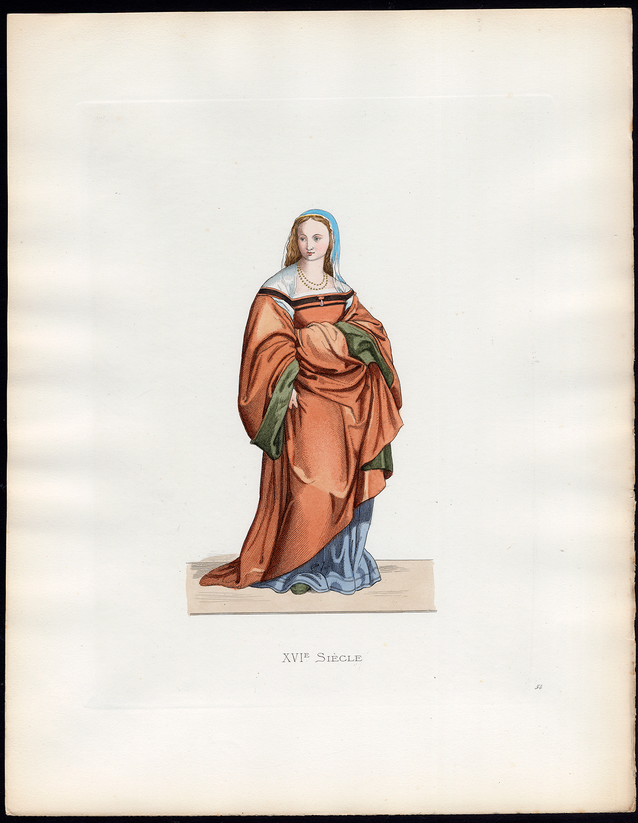 , Antique Print-FLORENCE-LADY-COSTUME-16TH C-54-Duplessis-Bonnard-1867, Pictura Antique Prints