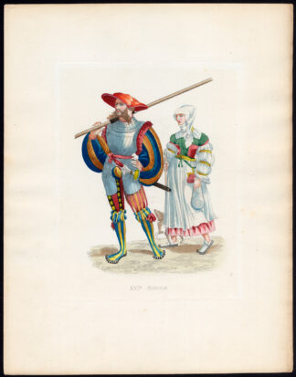 Antique Print-PIKEMAN-LANDSKNECHT-GERMANY-16TH C-2-Duplessis-Bonnard-1867