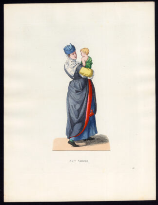 Antique Print-WOMAN-CHILD-BAYONNE-COSTUME-16TH CENTURY-68-Duplessis-Bonnard-1867
