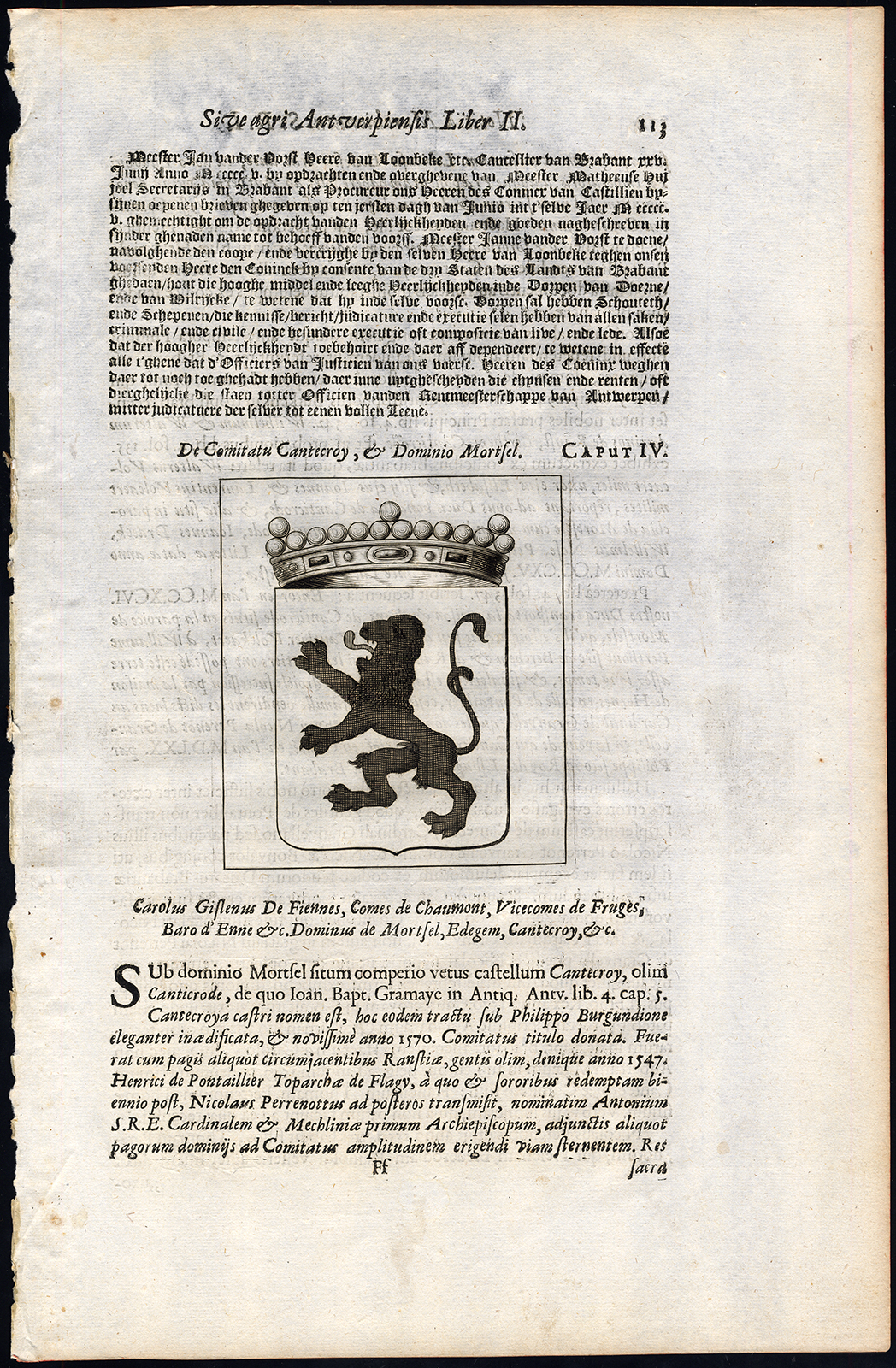 , Antique Print-CAROLUS GISLENUS DE FIENNES-COAT OF ARMS-BELGIUM-Le Roy-1678, Pictura Antique Prints