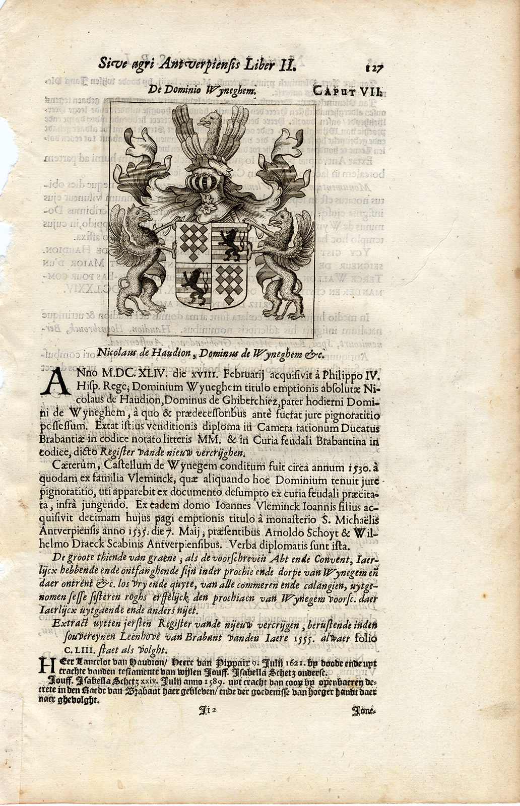 , Antique Print-COAT OF ARMS-NICOLAAS DE HAUDION-BISHOP-BRUGGE-BELGIUM-Le Roy-1678, Pictura Antique Prints