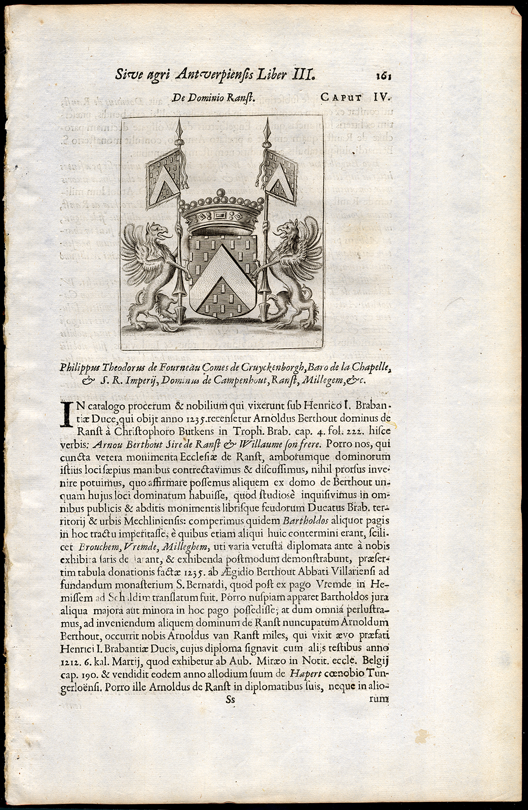 , Antique Print-COAT OF ARMS-COUNT OF KRUIKENBURG-FOURNEAU-BELGIUM-Le Roy-1678, Pictura Antique Prints