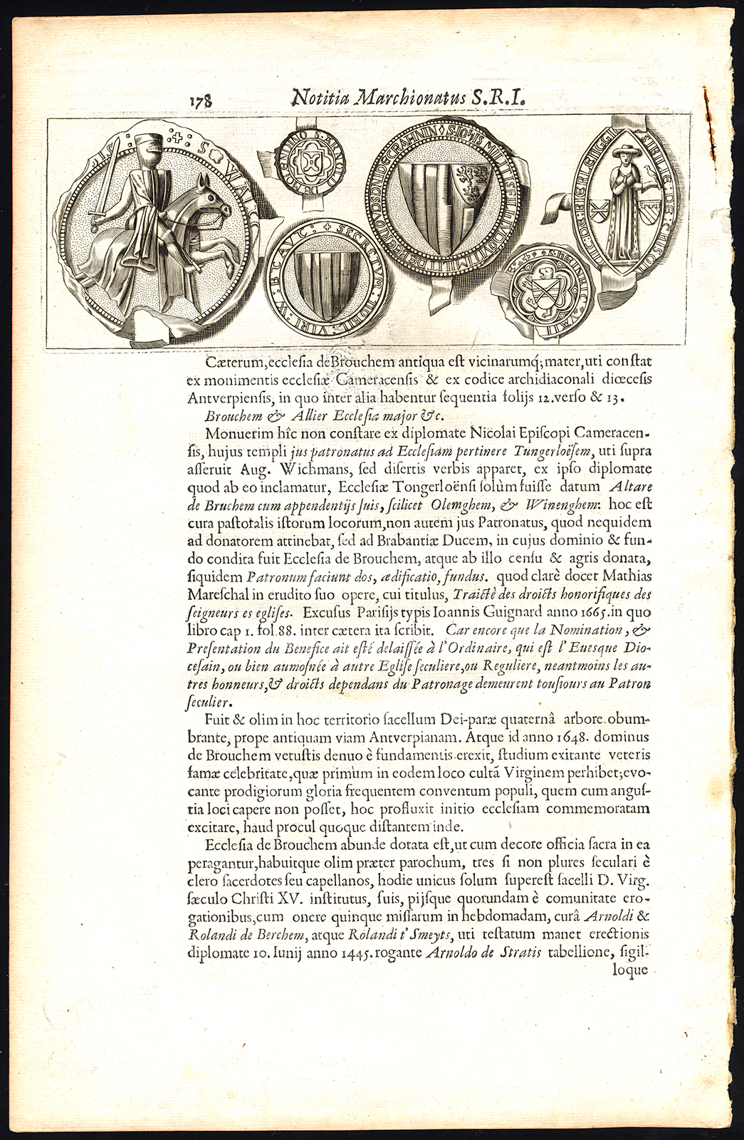 , Antique Print-MEDALLION-SEAL-COAT OF ARMS-BELGIUM-Le Roy-1678, Pictura Antique Prints