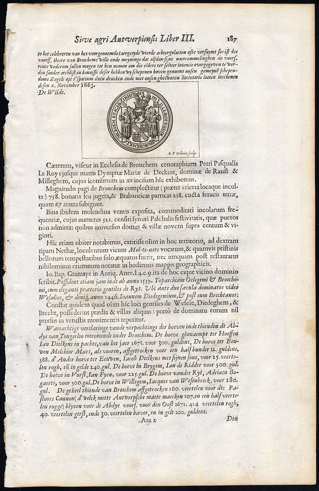 , Antique Print-PHILIPPE LE ROY-MEDALLION-COAT OF ARMS-BELGIUM-Le Roy-1678, Pictura Antique Prints