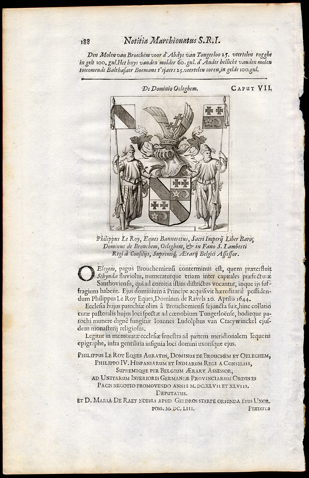 , Antique Print-PHILIPPE LE ROY-MEDALLION-COAT OF ARMS-BELGIUM-Le Roy-1678, Pictura Antique Prints