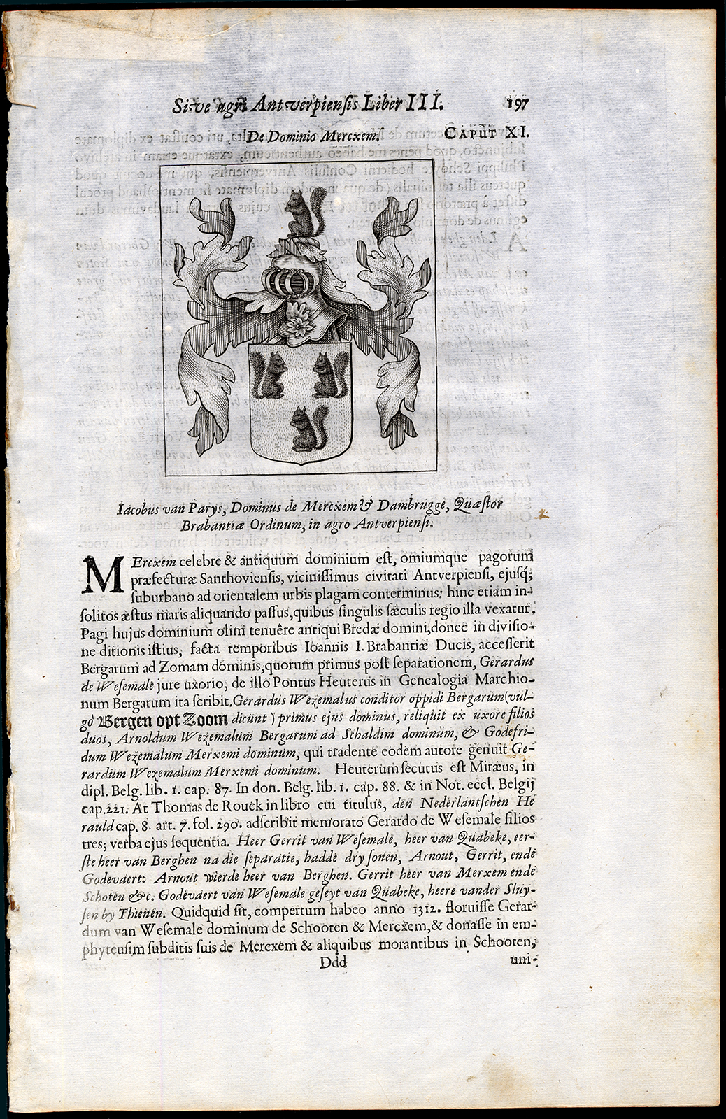 , Antique Print-JACOBUS VAN PARIJS-COAT OF ARMS-MERKSEM-BELGIUM-Le Roy-1678, Pictura Antique Prints