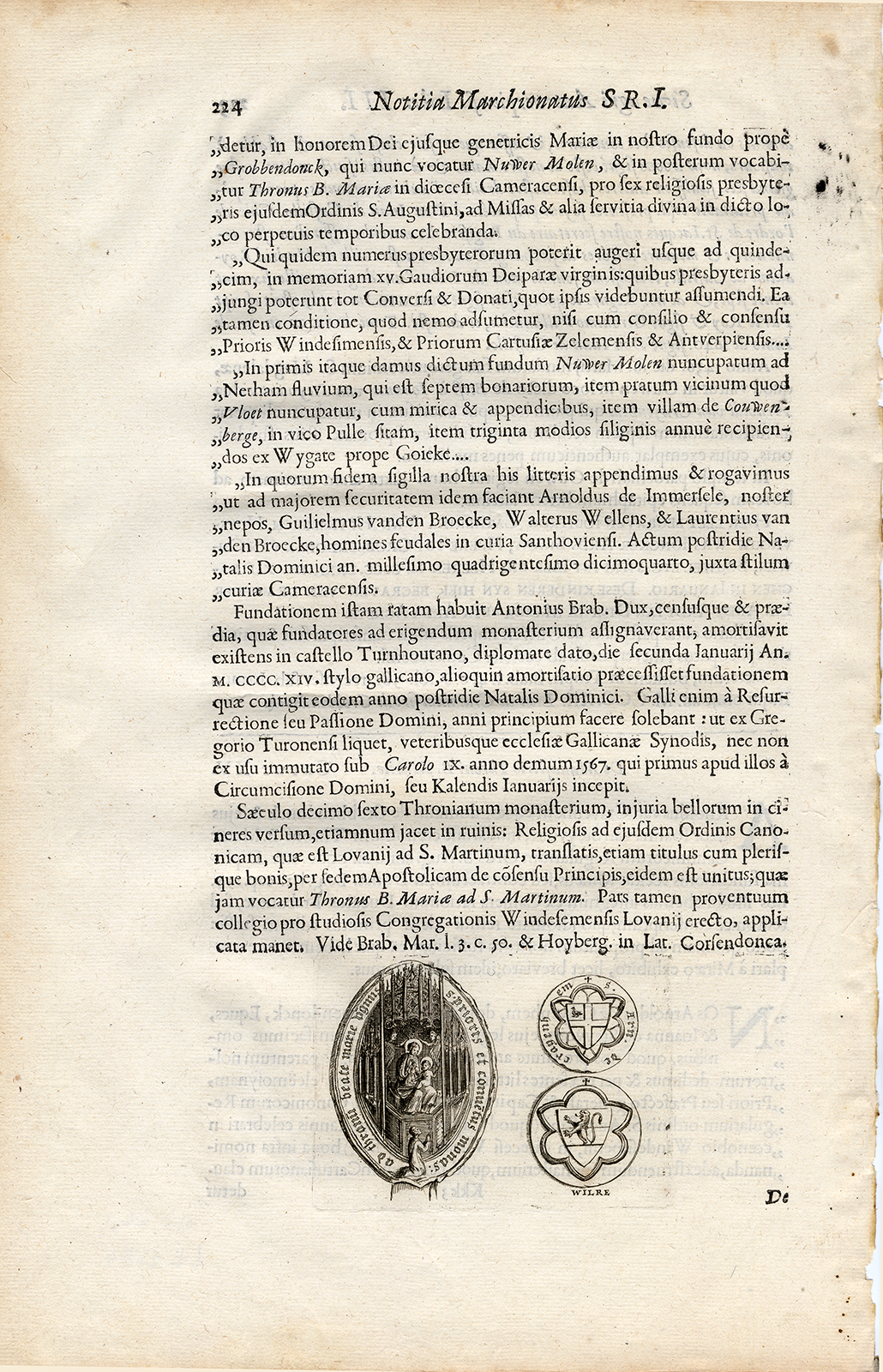 , Antique Print-COAT OF ARMS-WILRE-VIRGIN MARY-JESUS-SEAL-BELGIUM-Le Roy-1678, Pictura Antique Prints