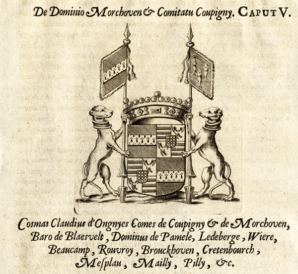 , Antique Print-COAT OF ARMS-COSMAS CLAUDIUS D’ONGNYES-COUPIGNY-Le Roy-1678, Pictura Antique Prints