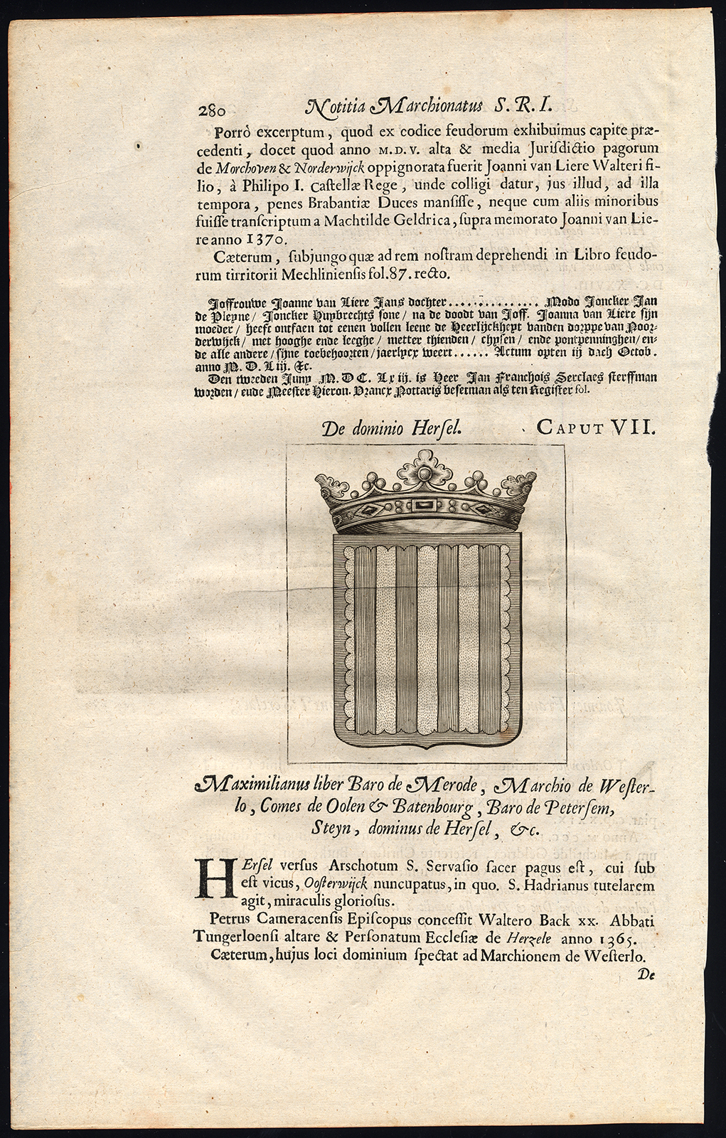 Lb2218ra 416x652 Antique Print-COAT OF ARMS-T'SERCLAES-NOORDERWIJK-BARON OF MERODE-Le Roy-1678