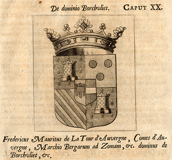 , Antique Print-FREDERICUS MAURITUS-BORCHVLIET-AUVERGNE-COAT OF ARMS-Le Roy-1678, Pictura Antique Prints