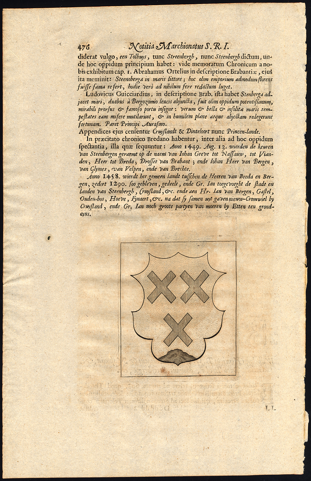 , Antique Print-COAT OF ARMS-BREDA-WILLIAM OF ORANGE-NASSAU-THE SILENT-Le Roy-1678, Pictura Antique Prints