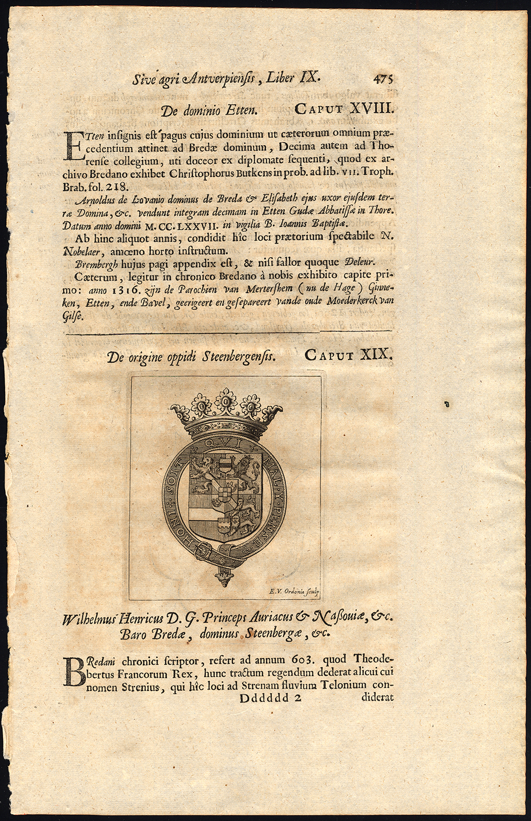, Antique Print-COAT OF ARMS-BREDA-WILLIAM OF ORANGE-NASSAU-THE SILENT-Le Roy-1678, Pictura Antique Prints