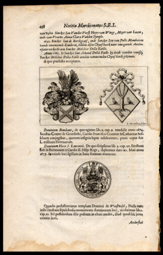 Antique Print-COAT OF ARMS-BOUCHAUT-VAN HOVE-MEDALLION-Le Roy-1678