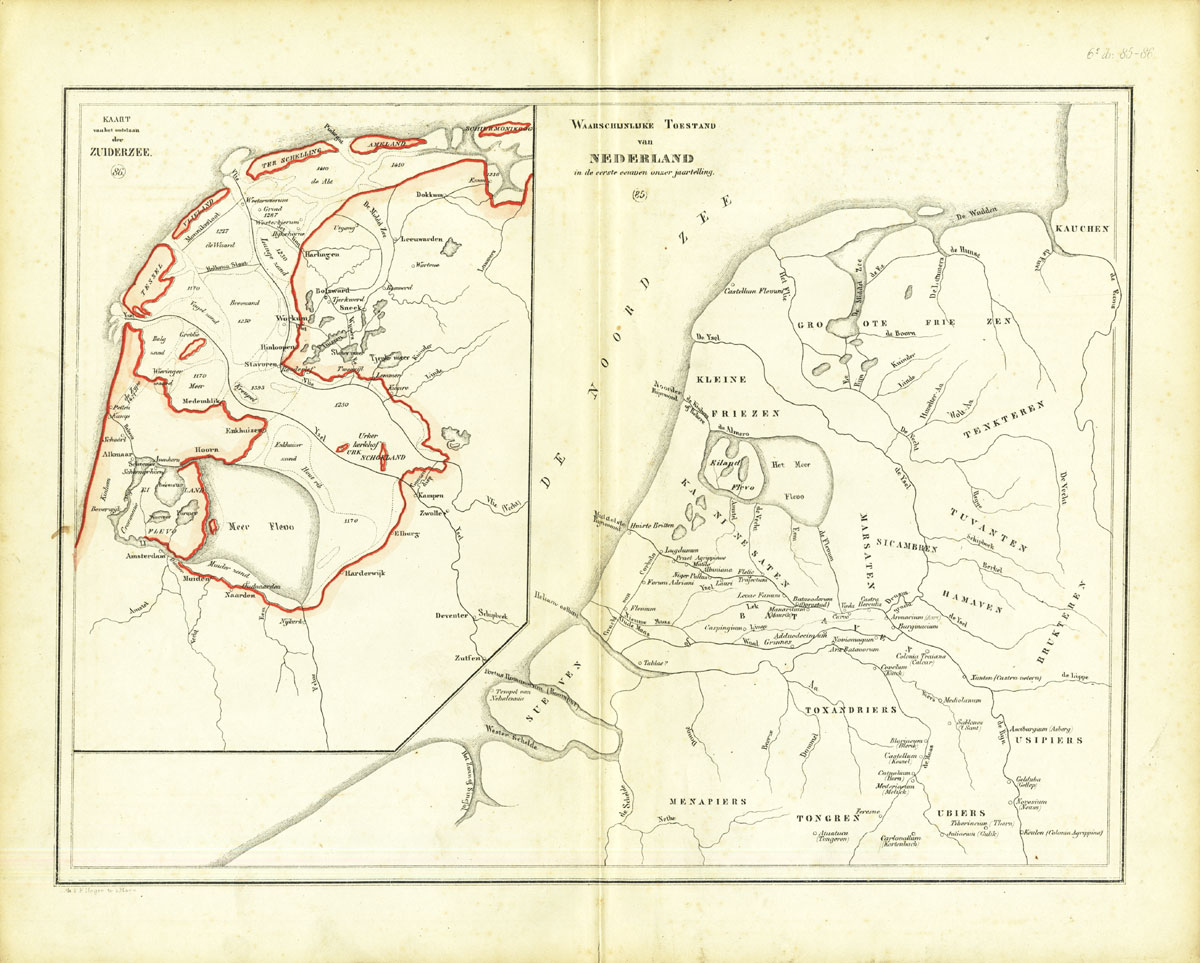 , Antique Map-HISTORIC MAP OF THE NETHERLANDS-ZUIDERZEE-Huberts-1877, Pictura Antique Prints