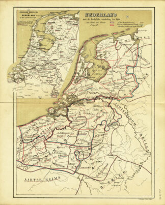 Antique Map-HISTORIC MAP OF THE NETHERLANDS-RELIGION-CHARLEMAGNE-Huberts-1877