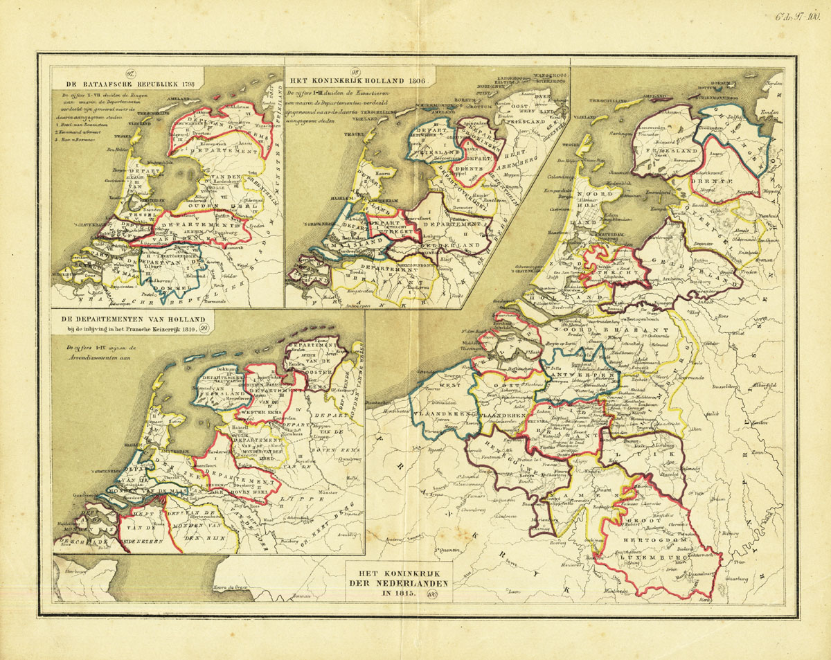 Lb3054 416x330 Antique Map-HISTORIC MAP OF THE NETHERLANDS-BATAVIAN REPUBLIC-Huberts-1877