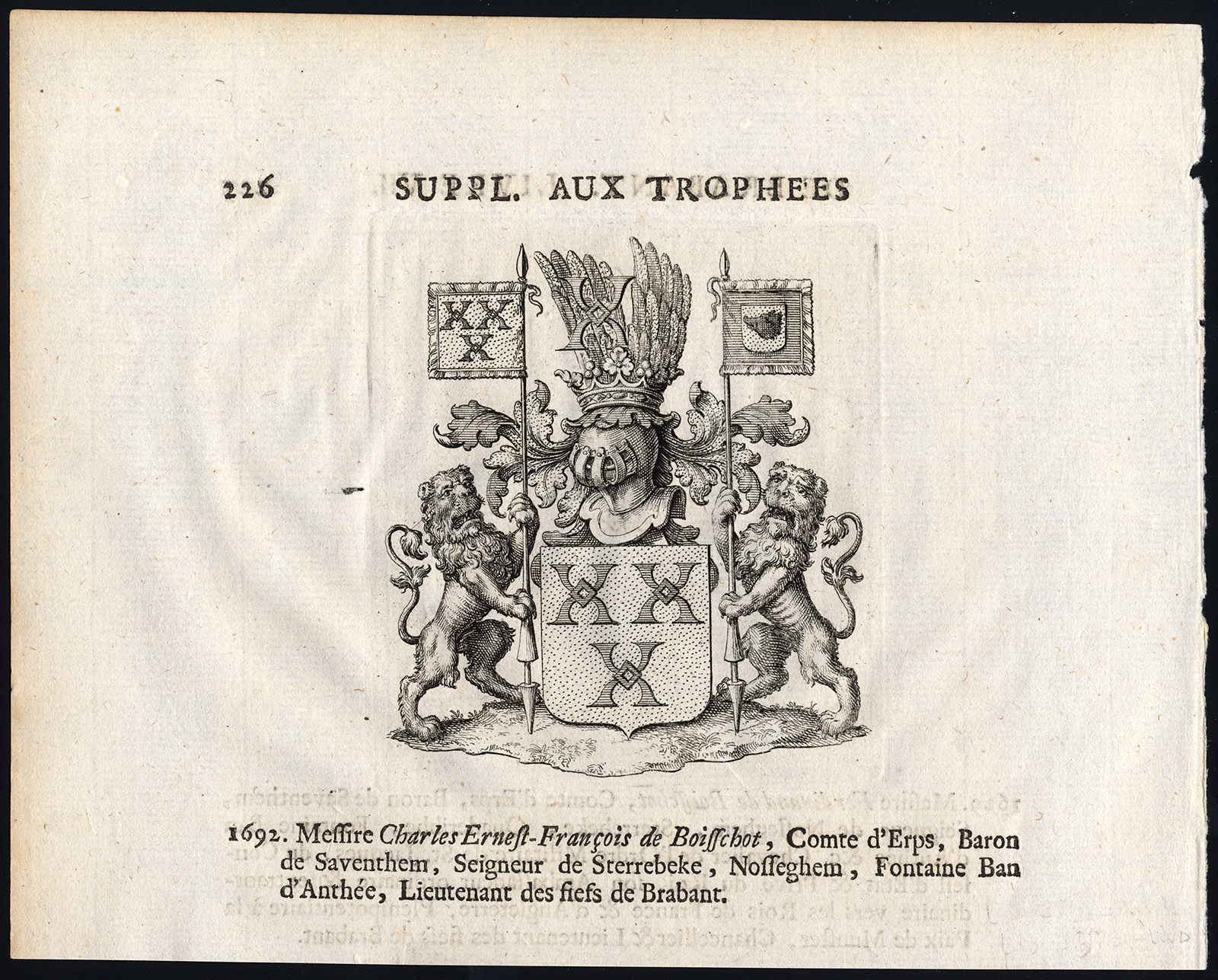 , Antique Print-COAT OF ARMS-CHARLES ERNEST DE BOISSCHOT-FERDINAND-Butkens-1726, Pictura Antique Prints