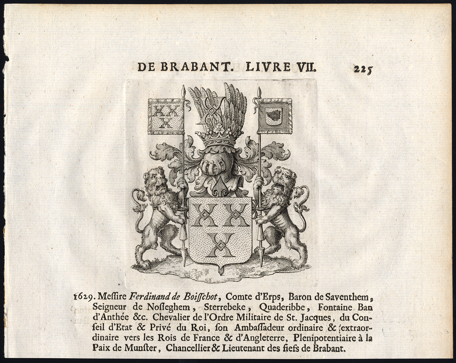 , Antique Print-COAT OF ARMS-CHARLES ERNEST DE BOISSCHOT-FERDINAND-Butkens-1726, Pictura Antique Prints