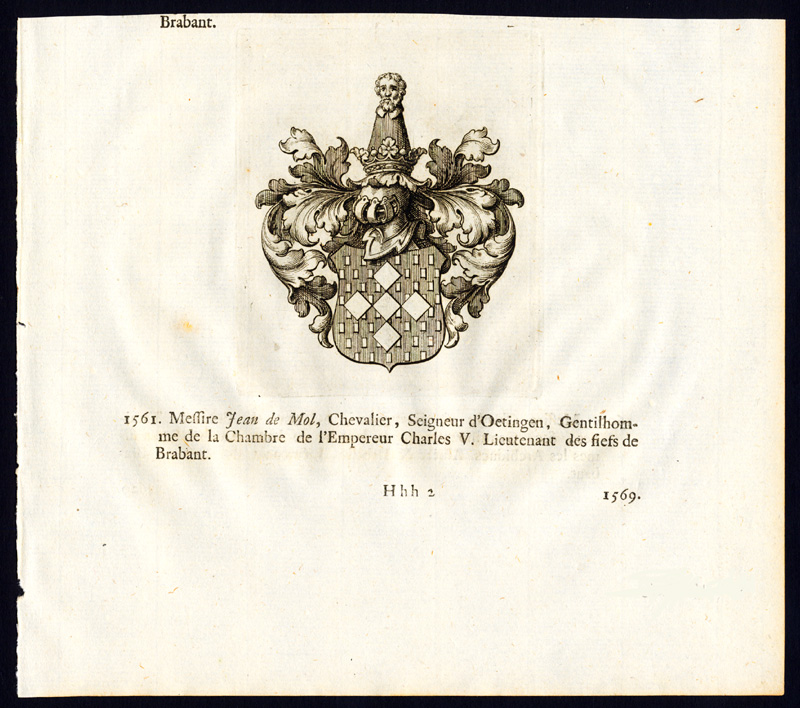 , Antique Print-COAT OF ARMS-JEAN DE MOL-CHARLES DE BOURGOGNE-Butkens-1726, Pictura Antique Prints