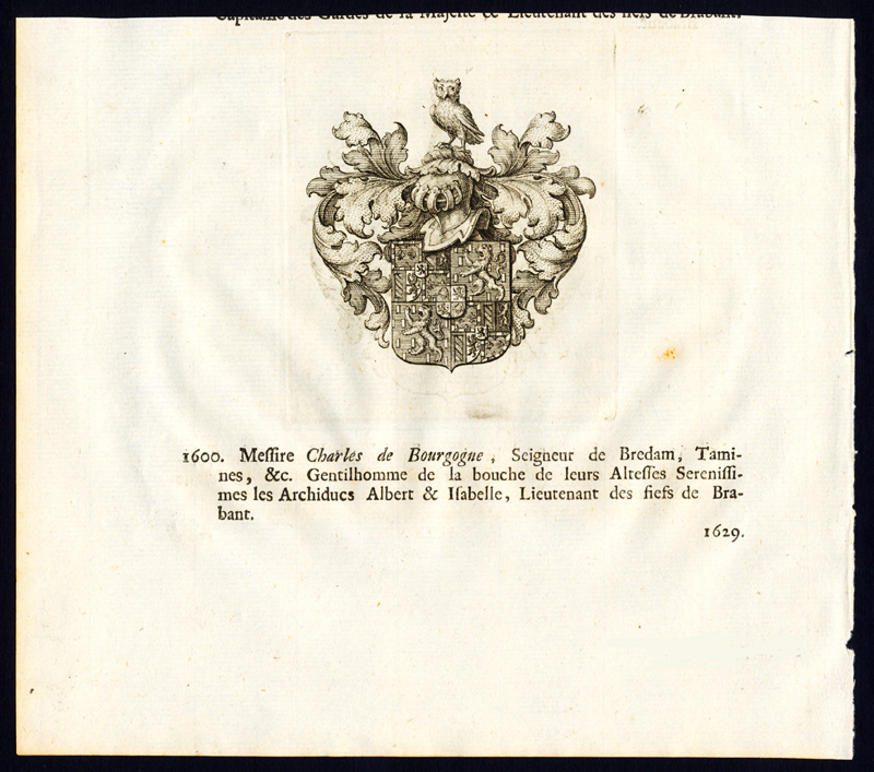 , Antique Print-COAT OF ARMS-JEAN DE MOL-CHARLES DE BOURGOGNE-Butkens-1726, Pictura Antique Prints