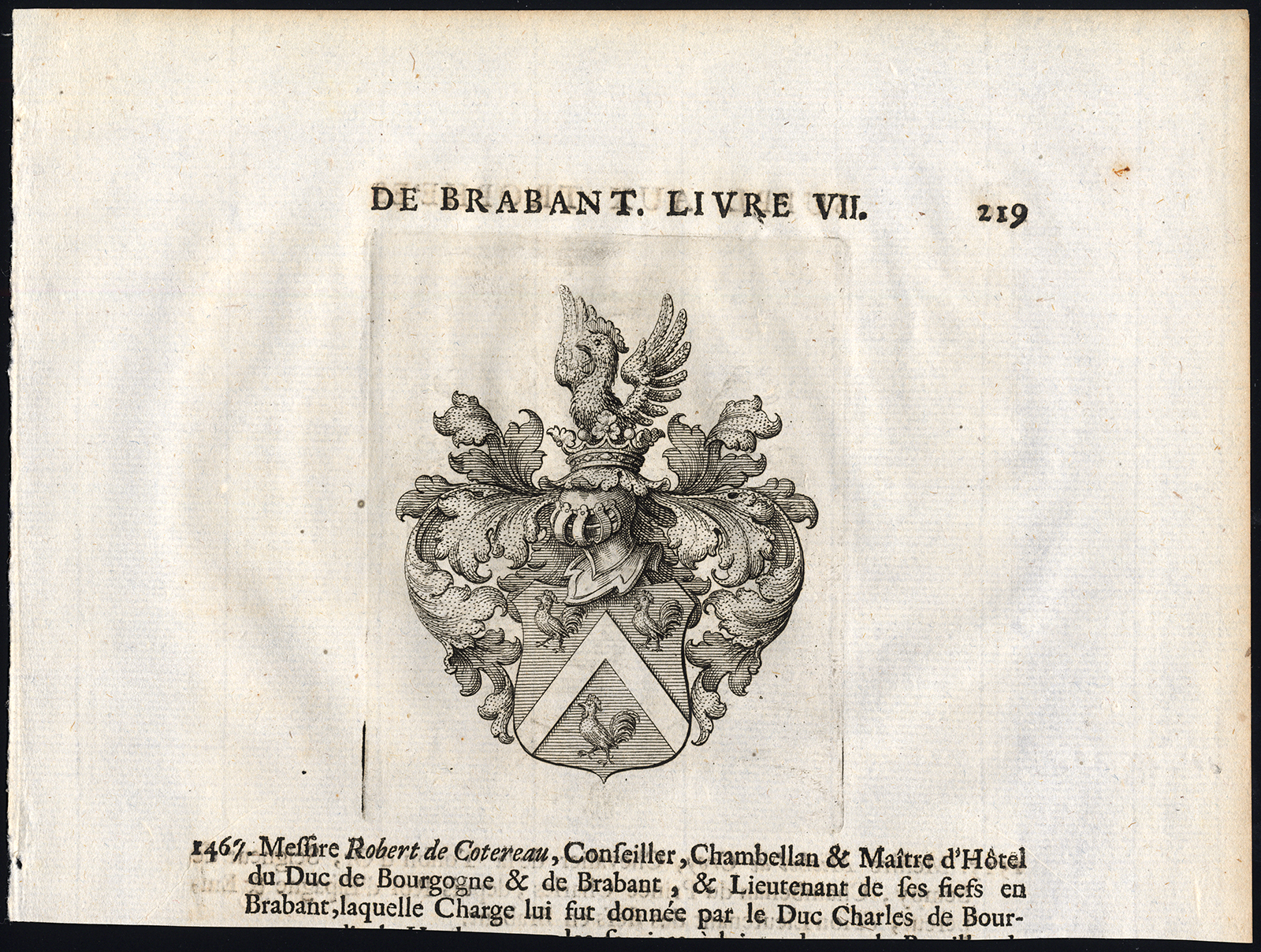 , Antique Print-COAT OF ARMS-ROBERT DE COTEREAU-MICHEL DE CROY-Butkens-1726, Pictura Antique Prints
