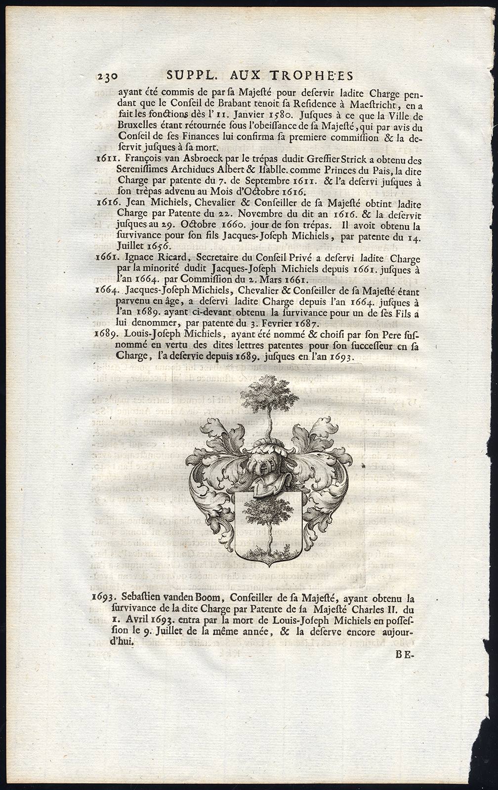 , Antique Print-COAT OF ARMS-SEBASTIEN VAN DEN BOOM-Butkens-1726, Pictura Antique Prints