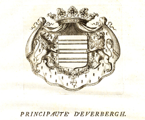 , Antique Print-COAT OF ARMS-PRINCIPALITY OF EVERBERG-BELGIUM-Butkens-1726, Pictura Antique Prints