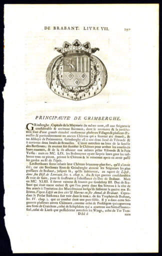 Antique Print-COAT OF ARMS-PRINCIPALITY OF GRIMBERGEN-BELGIUM-Butkens-1726