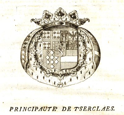 , Antique Print-COAT OF ARMS-PRINCIPALITY OF ‘T SERCLAES-BELGIUM-Butkens-1726, Pictura Antique Prints
