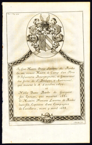 Antique Print-COAT OF ARMS-MEMORIAL-LAVERNE DE RODES FAMILY-Butkens-1726