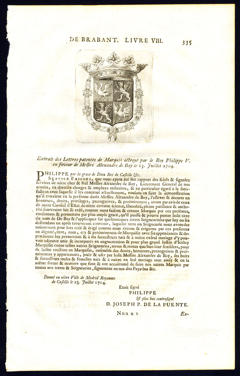 , Antique Print-COAT OF ARMS-MARGRAVE-BARON CHARLES DE WINTERFELT-BAY-Butkens-1726, Pictura Antique Prints