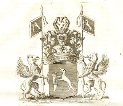 , Antique Print-COAT OF ARMS-MARGRAVE-BARON CHARLES DE WINTERFELT-BAY-Butkens-1726, Pictura Antique Prints