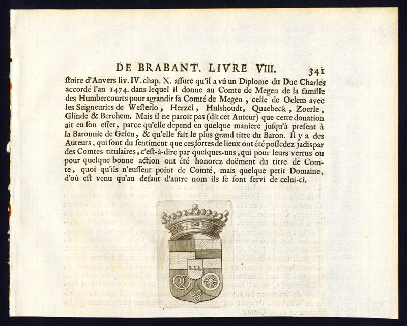 , Antique Print-COAT OF ARMS-MEGEN-BRABANT-Butkens-1726, Pictura Antique Prints