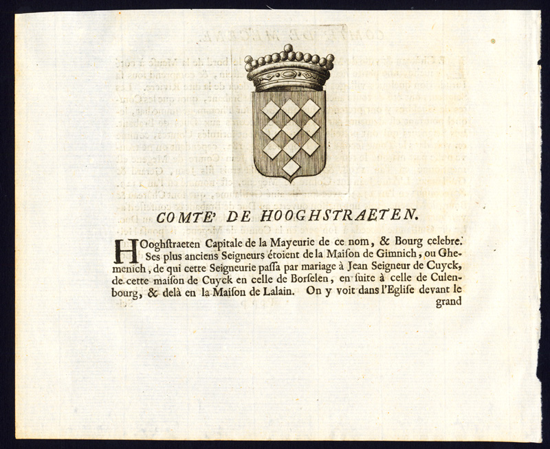 , Antique Print-COAT OF ARMS-COUNT OF HOOGSTRATEN-BRABANT-Butkens-1726, Pictura Antique Prints