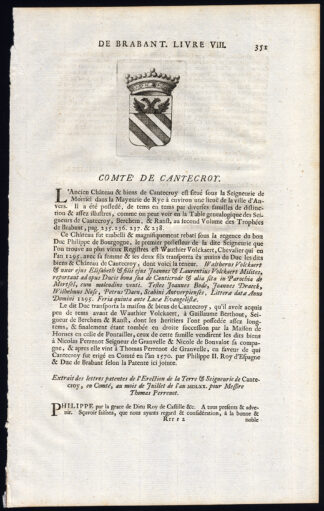 Antique Print-COAT OF ARMS-COUNT OF CANTECROY-MORTSEL-BRABANT-Butkens-1726