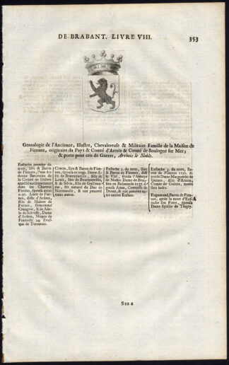 Antique Print-COAT OF ARMS-HOUSE FIENNES-ARTHOIS LE NOBLE-BRABANT-Butkens-1724
