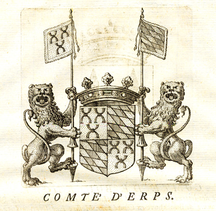 , Antique Print-COAT OF ARMS-COUNT OF ERPS-KWERPS-BOUCKHOVE-BRABANT-Butkens-1726, Pictura Antique Prints