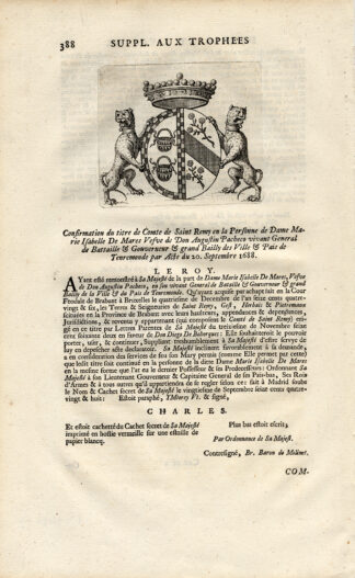 Antique Print-COAT OF ARMS-COUNT OF SAINT REMY-BRABANT-Butkens-1724